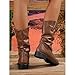 Cowgirl Boots Women Brown Round Toe Women's Western Cowboy Pointed Toe Mid Calf Pull On Boots Ladies Cowgirl Style Embroidered Chunky Heel Fashion Retro Classic Boot