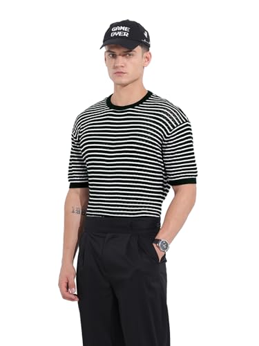 T-shirt en tricot plat homme coupe ample à col rond noir