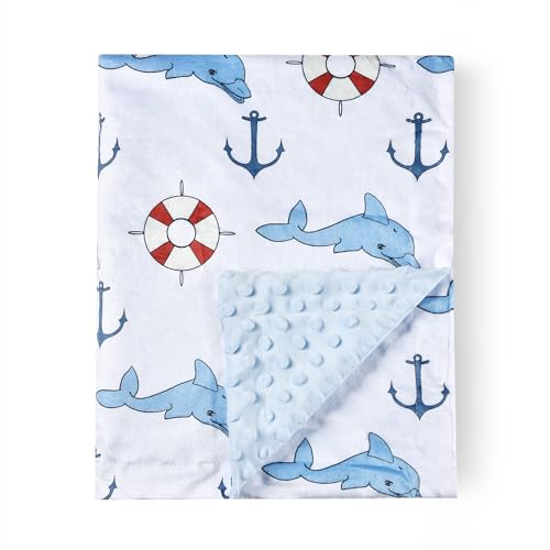 Image of Baby Blanket Super Soft Minky Blanket Pink Dolphin with Dotted Backing for Newborns Nursery Stroller Receiving Toddlers Crib Bedding for Boy or Girl(30 x 40 Inch)