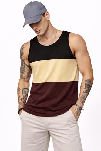 Image of RodZen Men's Cotton Regular Fit Color Blocked Sleeveless T-Shirt