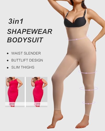 SHAPERX Shapewear Damen Figurformende Leggings Miederbody Stark Formend Ganzkörper Bodysuit Body Shaper Bauchweg, UK-SZ5802-Sienna-L/XL