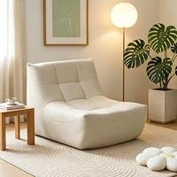 EUGAD Fauteuil de Sol Rembourré, Chaise de Salon Style Togo, Canapé, Beige