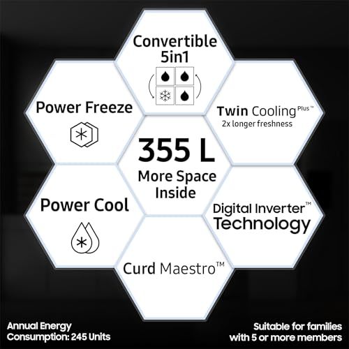 Image of Samsung 355L 2 Star Inverter Frost-Free Convertible 5 In 1 Curd Maestro Double Door Refrigerator (RT39C5C32DX /HL,Luxe Brown)