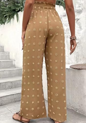 DIACACY Womens Swiss Dot Wide Leg High Waist Pants Flowy Adjustable Knot Trousers Loose Casual Pants3