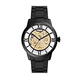 Fossil Men's Townsman 44mm Automatic Watches for Men, Skeleton Watch, Black Stainless and Gold Dial (Model ME3197)