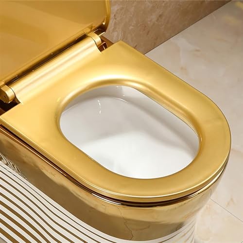 Inodoro Mute moderno de una pieza con descarga dual sifónica de cerámica, altura universal en color dorado para hogar y hotel, 400mm-720x410x780mm miniatura 4
