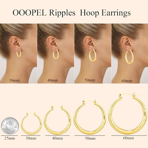 OOOPEL 925 Sterling Silver Hoop for Women Gold Hoop Earrings Hypoallergenic Diamond-Cut Ripples Designed - Non Tarnish Large Hoop Earrings(30/40/50/60/70mm)4