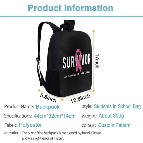 Business Work Bag for Men Women, Backpack Easy to Storage, Large Capacity Breast Cancer Survivor Pink Ribbon Black Backpacks for Outdoor3