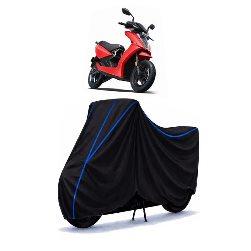 Image of Scooty Cover Water Resistant for 450 | Universal Scooter & Bike Cover | Heavy Duty UV Protection | Dust, Rain & Scratch Protection | Elastic Fit All Weather Indoor Outdoor | Black with Blue Piping
