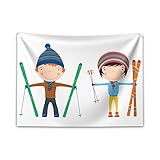 ABAKUHAUS Kinder Sport Wandteppich und Tagesdecke, Jungen und Mädchen Skier, aus Weiches Mikrofaser Stoff Moderner Digitaldruck Waschbar, 150 x 110 cm, Mehrfarbig