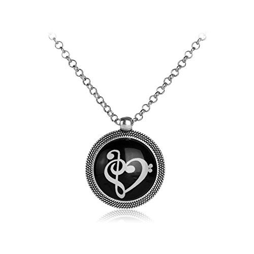 Collier note de musique pendentif rond argenté aux finitions bijoux