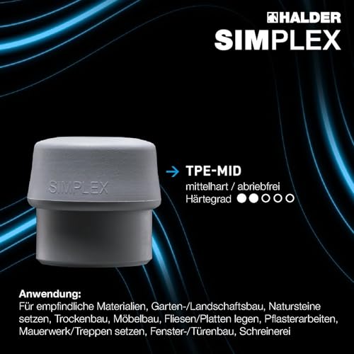SIMPLEX-Schonhammer, TPE-soft/TPE-mid; mit Tempergussgehäuse und hochwertigem Holzstiel | D=60 mm | 3013.060