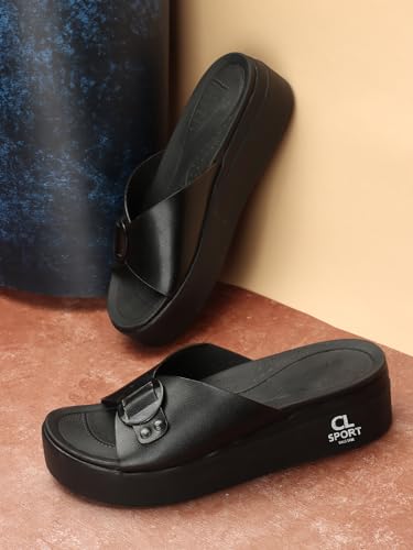 Image of Carlton London women's Flatform Comfortable Slide Sandals with Buckle