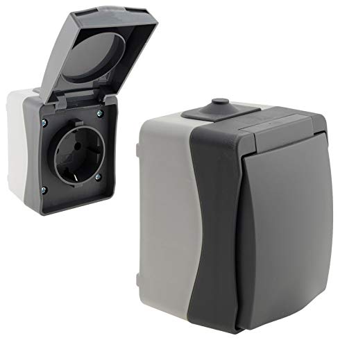 Chilitec Nuqui Steckdose Aufputz für Feuchtraum – Innen & Außenbereich, IP54, sicher, wetterbeständig, 1-Fach Schutzkontaktsteckdose