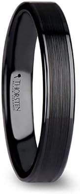 OLIVIA Womens Flat Black Ceramic Ring with Brushed Center & Polished Edges - 4mm