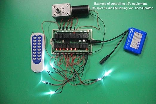 16-kanäle Funkschalter Set mit Sender 12V multifunktionales Empfangsmodul 24V Relais Set mit industrielle Fernbedienung 200m Reichweite universal Empfänger NO COM NC Tü (12v)