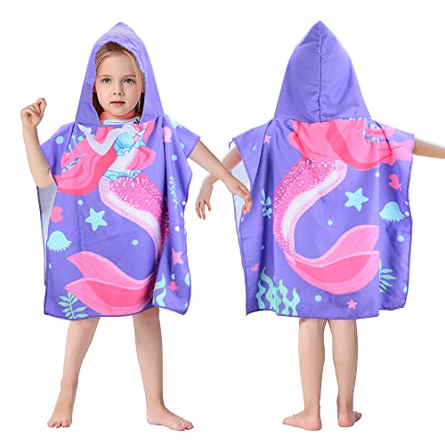 BIQIQI Kinder Poncho mit Kapuze, Strandtuch, Bademantel, Bademantel, Dusche, Schwimmbad, für Mädchen, Jungen, Kinder, Kleinkinder, 2-8 Jahre Meerjungfrau Cover