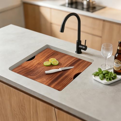Image of 18x18 Inch Undermount Black Bar Sink, 18 Inch Gunmetal Black 16 Gauge Stainless Steel Single Bowl Workstation Under Counter Small Kitchen Sink for Wet Bar Prep Laundry RV Outdoor with Cutting Board