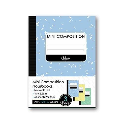 iScholar Mini Composition Books, Narrow Ruled, 4.5 x 3.25 Inches, 60 Sheets Per Book, Assorted Colors, Set Of 3 Books (13333)