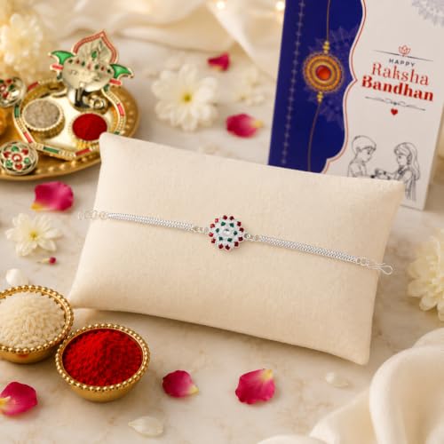 Image of Oblivion Rakhi Set for Brother - Designer Floral Rakhi for Brother with Ganesh Ji Pooja Thali, Pooja Coin & Card | Combo for Raksha Bandhan