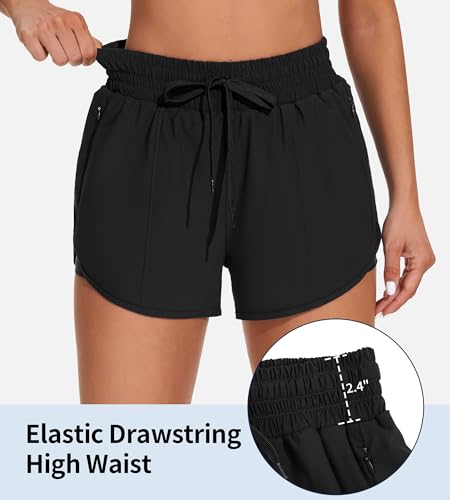 ATTRACO Women's High Waisted Swim Shorts Drawstring Board Shorts with Zipper Pockets Liner4