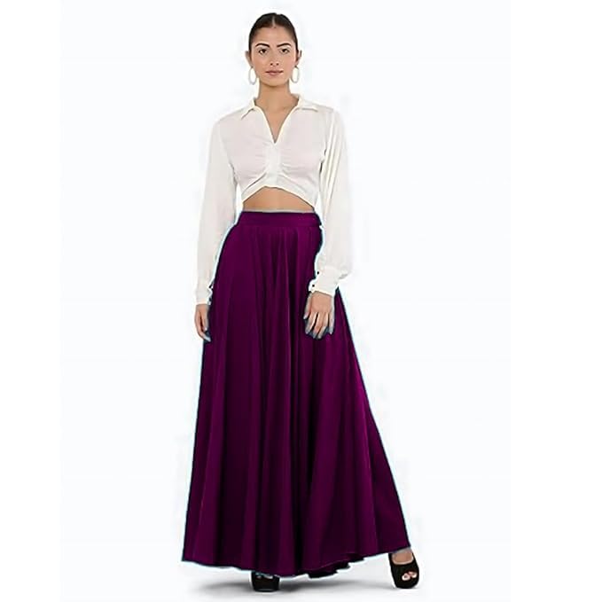 Image of JYESHTA Women's American Crepe Flared A Line Stitched Long Skirt with 12 Mtr Flare 40 in Height | Skirts for Women Long Length | Long Skirts for Girls