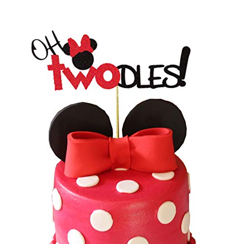 Pink Second Birthday Cake Topper Oh TwoDles Birthday Party Supplies Decorations For Girl(Red)