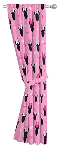 Image of Jay Franco Disney Minnie Mouse Hearts N Love 63 inch inch Drapes - Beautiful Room Decor & Easy Set Up, Bedding - Curtains Include 2 Tiebacks, 4 Piece Set (Official Disney Product)