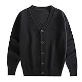 ABALACOCO Boy's Unisex Cotton V-Neck School Uniforms Top Shirt Cotton Long Sleeve Cardigan Sweater (