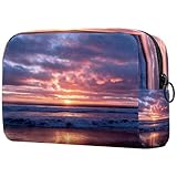 Neceser de viaje para mujer, diseño de amanecer en la playa, bolsa organizadora de maquillaje con cremallera, multicolor, 18.5x7.5x13cm/7.3x3x5.1in, Neceser