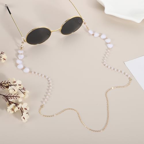 Image of uxcell Beads Eyeglass Chain, Pearl Glasses Strap Eyewear Retainer Chain Around Neck Sunglass Holder for Girls Women
