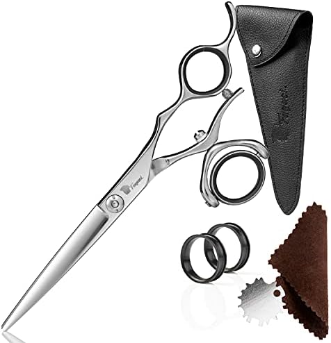 Professional Hair Scissors 6 Inch Swivel with Extremely Sharp Blades, 440C Steel Hair Cutting Scissors, Durable, Smooth Motion & Fine Cut, Barber Scissors with Elegant Sheath, Cleaning Leather & Key