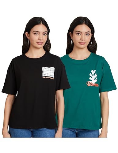 Amazon Brand – Symbol Women’s Oversized Fit T-Shirt (AW23-SYM-WTE-102_Black-Green M)