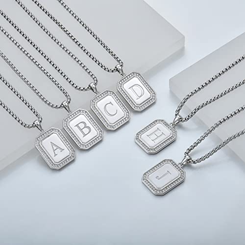 Mens Womens 925 Sterling Silver A-Z Initial Necklace, Cubic Zirconia Dog Tag Pendant Necklace for Men, 24" Rolo Chain Initial Jewelry4