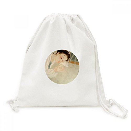 Toile blanche avec peinture chinoise pour ce sac à cordon léger de voyage traditionnel