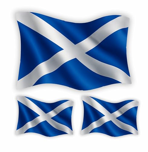 INKati - Scottish Flag Stickers for Vehicles Laptops and Walls / 3 Pack (1 Large 16x10cm and 2 Small 8x5cm) / Premium Gloss Finish Wipeable Weatherproof/Clear Removeable Adheisive/External Use /