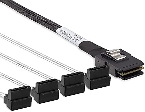 10Gtek 6G Internal Mini SAS 36pin SFF-8087 Male to 4X SATA 7pin Female Fan-Out Cable, Straight to Right Angle, 0.25-m(0.8ft)
