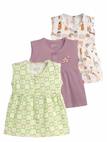 Image of HELLCAT 100% Cotton Baby Frock Dress for Girls - Pack of 3, Soft & Trendy, Sleeveless