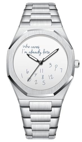 FANMIS Fashion Men’s Analog Stainless Steel Wristwatch Minimalist Octagon Bezel with Humorous Dial - Waterproof Business Dress Casual Watch for Men, Silver White