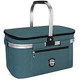 UPBOXN Bolsa térmica aislada, cesta de picnic, 27 L, a prueba de fugas, plegable, portátil, bolsa de comestibles, kit de picnic con mango de aluminio para viajes, compras, camping, festival de música,