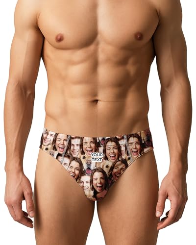 Custom Face Men's Swim Briefs - Add Your Face & Text to Red, White, Blue American Flag Swimsuit - Funny Briefs for Men, S-3XL