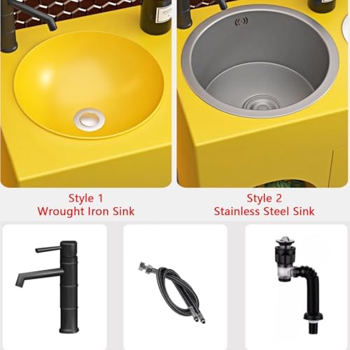 Freestanding Bathroom Vanity Unit with Basin, Nano-Coated Iron Cabinet, Modern Sink with Single Tap Hole and Overflow, Includes Trash Bin and Mirror，E1 with Mirror