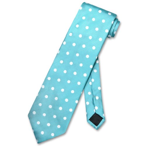 Vesuvio Napoli NeckTie TURQUOISE BLUE w/WHITE Polka Dots Design Men's Neck Tie