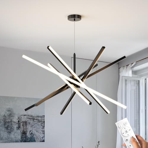Modern Sputnik Chandelier Ceiling 82W LED Black Pendant Light Embedded Mount Chandeliers Dining Room Light Fixtures Over Table Dimmable with Remote Control for Living Room Kitchen (6-Lights Black) by Dniwmdd - Used condition - CA$183.91