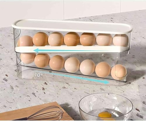 Auto Rolling Egg Holder for Fridge, Egg Dispenser/Organizer/Storage/Container with Lid for Refrigerator, Sturdy and Durable Space-Saving Egg Tray for 12 Large Eggs - Image 4