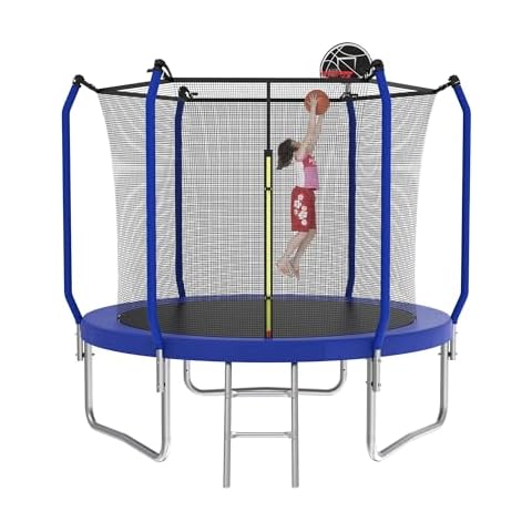 10FT Trampoline for Kids Outdoor Fitness Trampoline with Safety Enclosure Net and Frame Cover Jump Recreational Trampolines (10FT Trampoline with Basketball Hoop) Cover