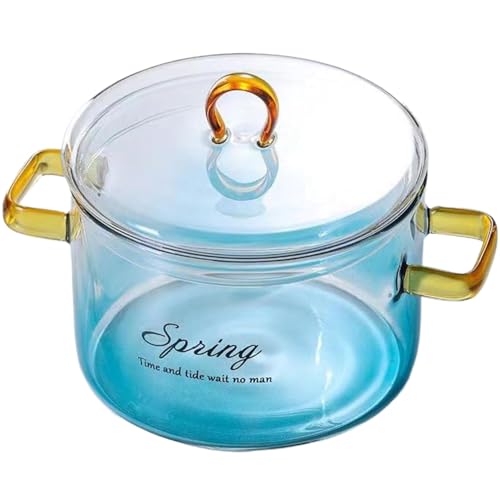Clear Pot,Glass Pot with Lid 1.5L Dual Handle Clear Pot Microwavable Glass Simmer Pot Heat Resistant Universal Glass Pots for Cooking Soup Milk Porridge