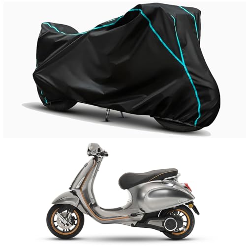 Image of Waterproof Bike Body Cover Compatible for | Vespa Elettrica | Taffeta Fabric, Sky Piping Design, Bottom Elastic Fit | Dustproof, Sun UV & Rain Protection for All Weather.