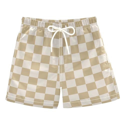 Brown Checkerboard Boys Swim Trunks Buffalo Checkered Plaid Toddler Beach Board Shorts Baby Summer Bathing Suit 3T