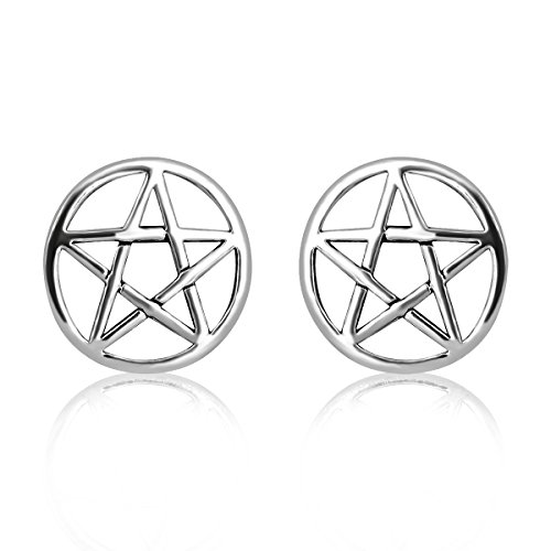WithLoveSilver 925 Sterling Silver Star Round Pentacle Stud Earrings - Perfect for Womens Jewelry3